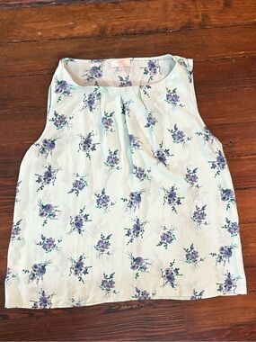 Loft Ann Taylor seafoam green floral top blouse size L petite